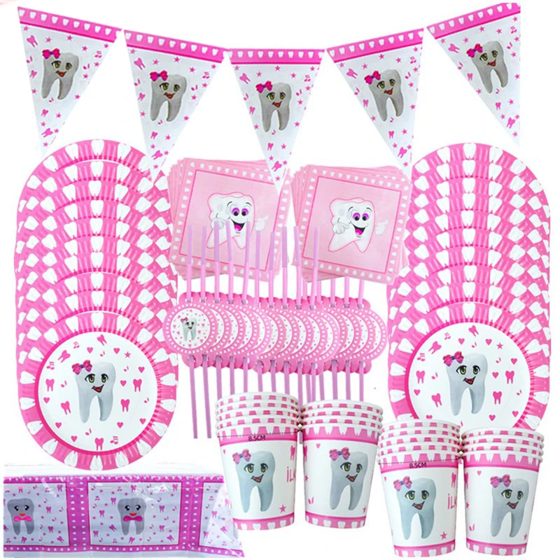 

89 шт., баннер на первый день рождения девочки с розовыми зубьями