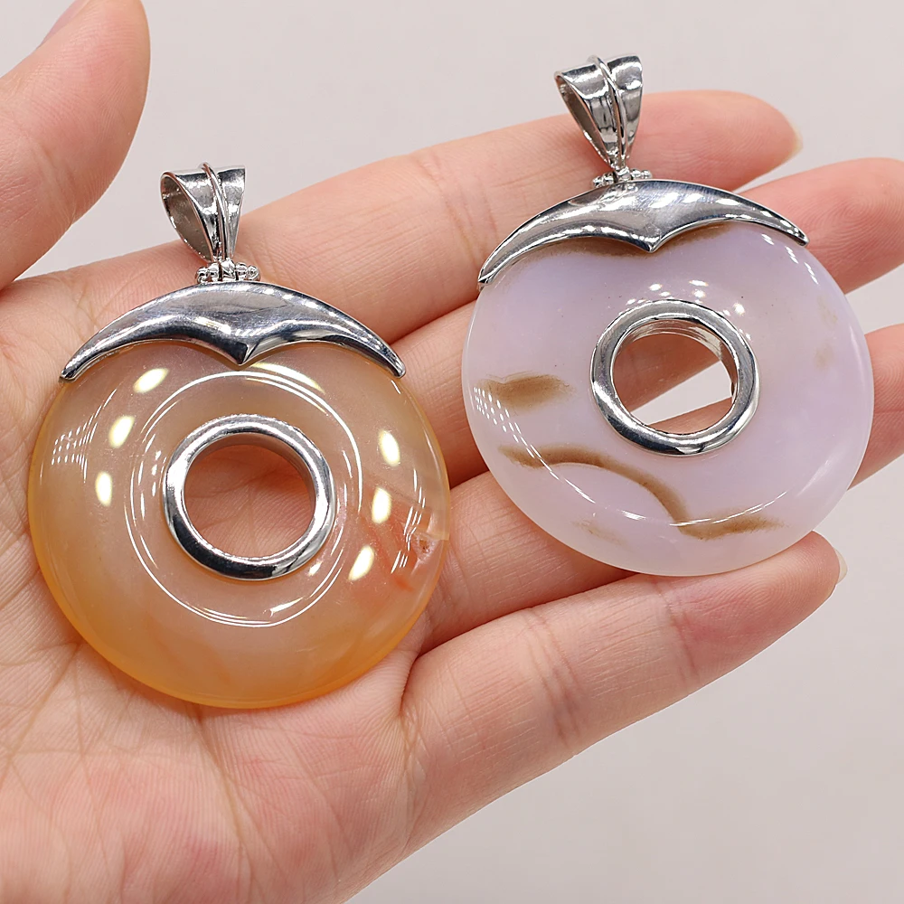 

Natural Stone Agates Round Large Hole Crystal Pendant For Jewelry MakingDIY Necklace Earring Accessories Gems Charms Gift45x45mm