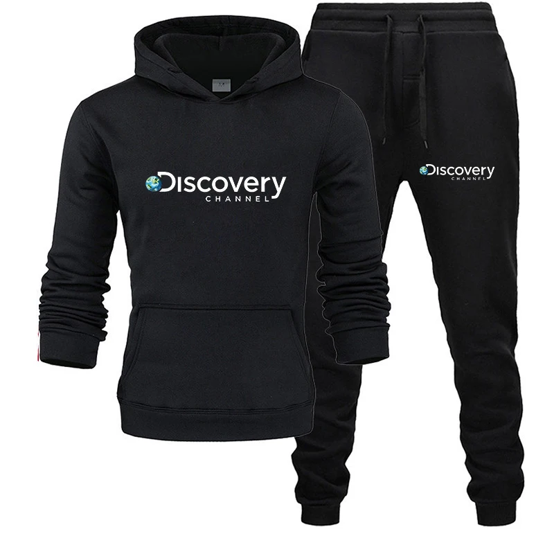 Discovery Channel Spring and Autumn Fashion Men's Hoodie Sweatpants 2-Piece Set