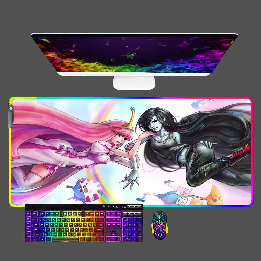 

Большой коврик для мыши в стиле аниме «Приключения времени», RGB, для ноутбука, ПК, геймера, коврик для клавиатуры XXL, коврик для мыши с подсвет...