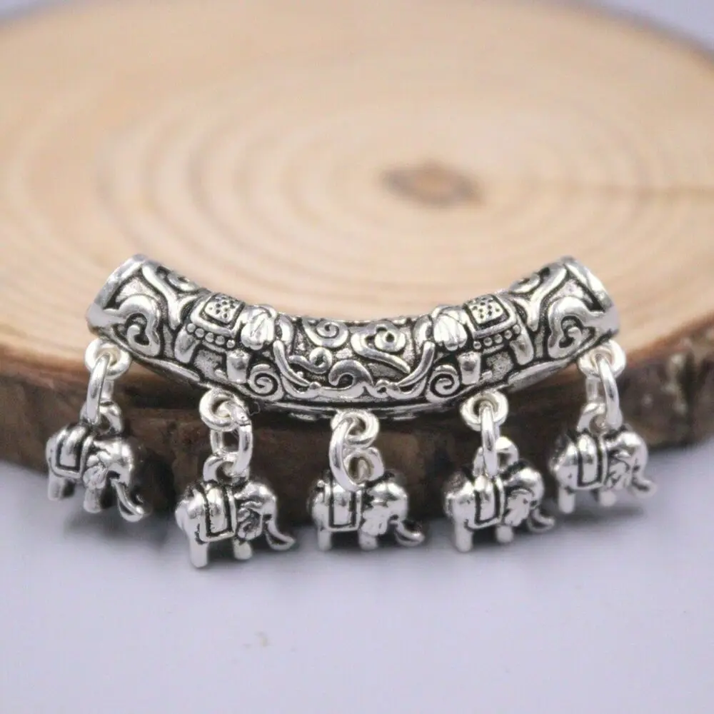 

Pure S925 Sterling Silver Men Women Lucky Elephant Pattern Bend Tube Pendant 11g