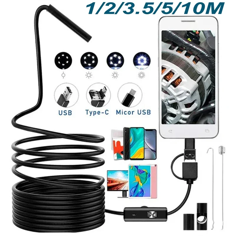 

Android Camera Endoscope Diameter Inspection 1m/2m/3.5m/5m/10m Cable Waterproof 3-in-1 Hard 5.5/7mm Borescope