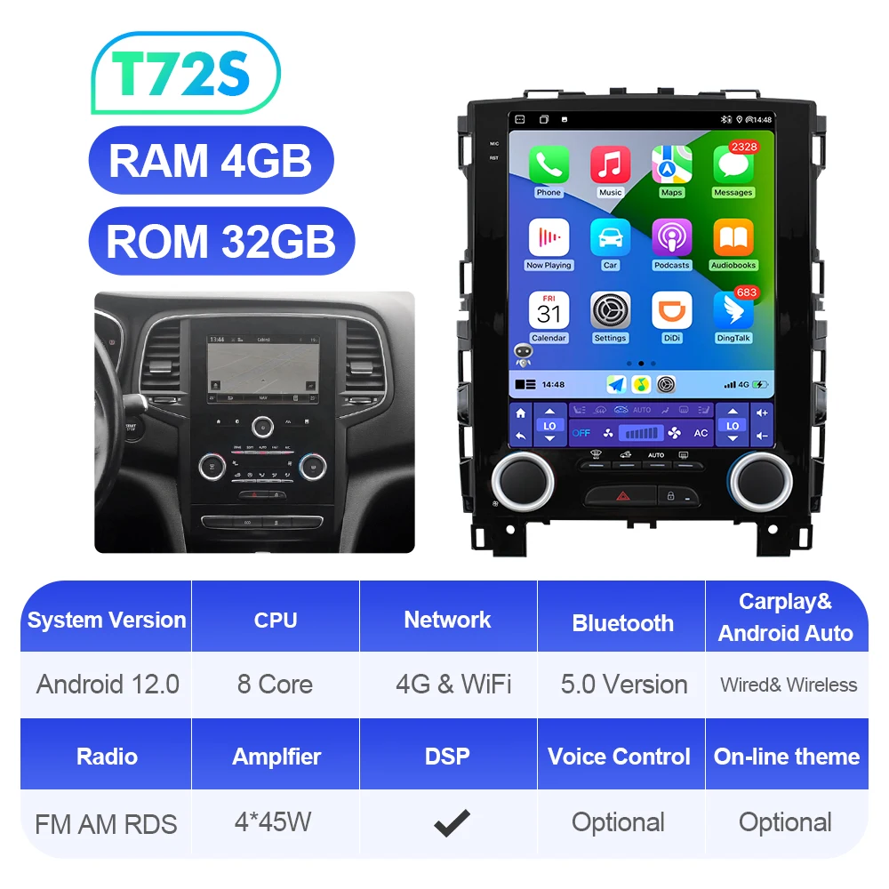 

Автомобильный радиоприемник ISUDAR Android 12, для Renault Samsung SM6, талисман Koleos Megane 4 2017, авто мультимедиа, 2 Din Tesla, GPS, Carplay, стерео