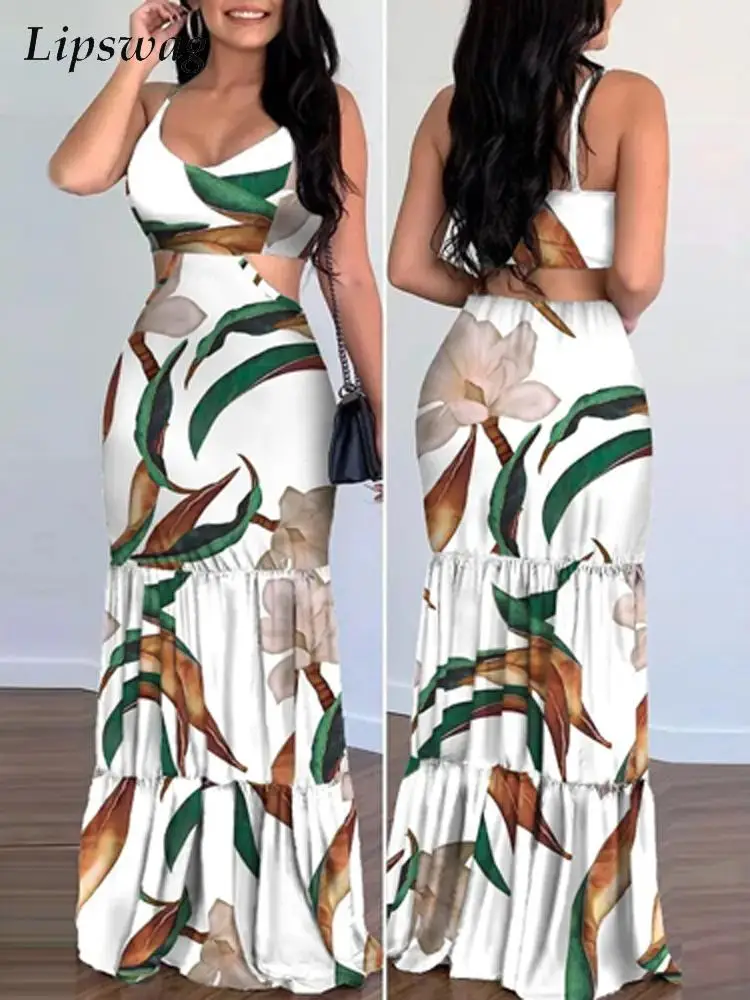 

Женское длинное платье на бретелях-спагетти, с цветочным принтом