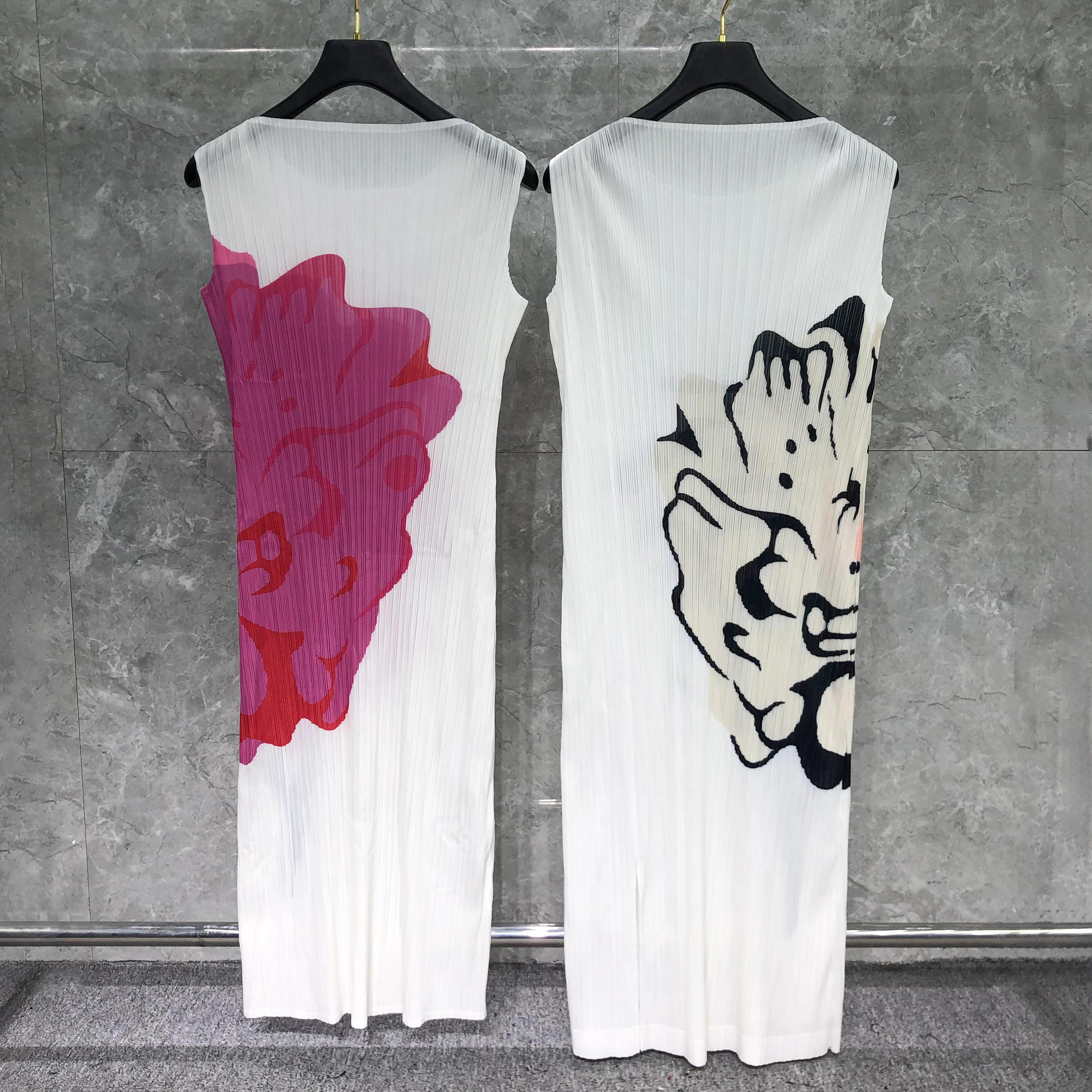 Женское плиссированное платье миаке летнее новое облегающее длинное без рукавов