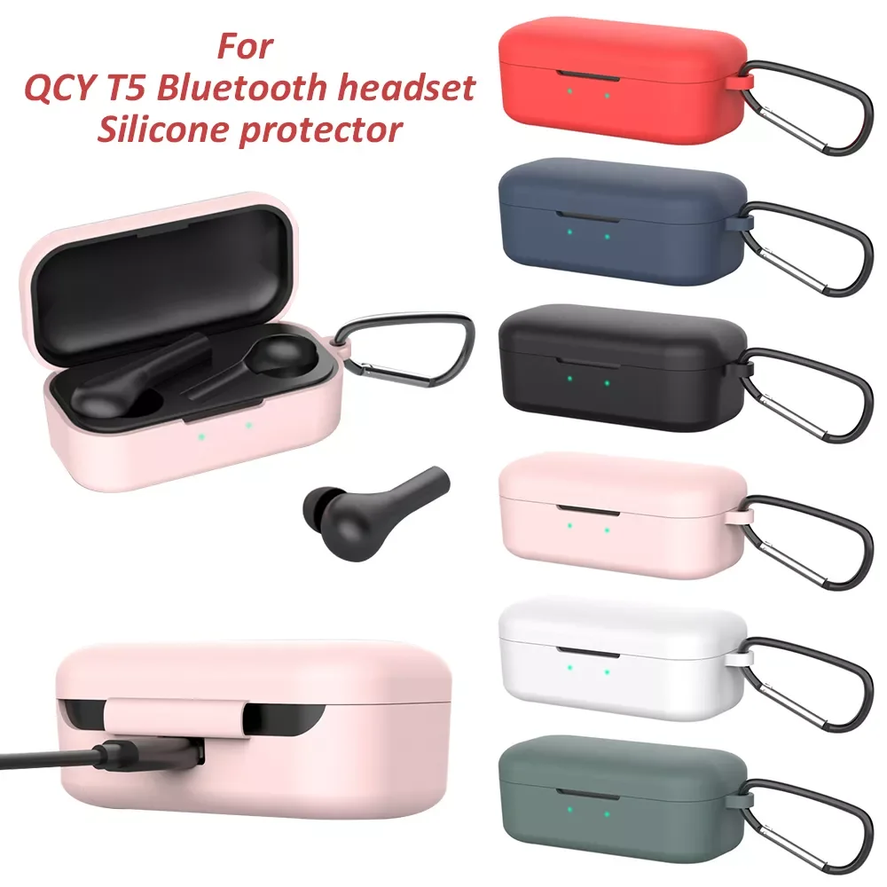 

T5 Silicone Case for QCY t5 Wireless Bluetooth Headset Protective Case With Anti-lost Buckle Headset Accessories