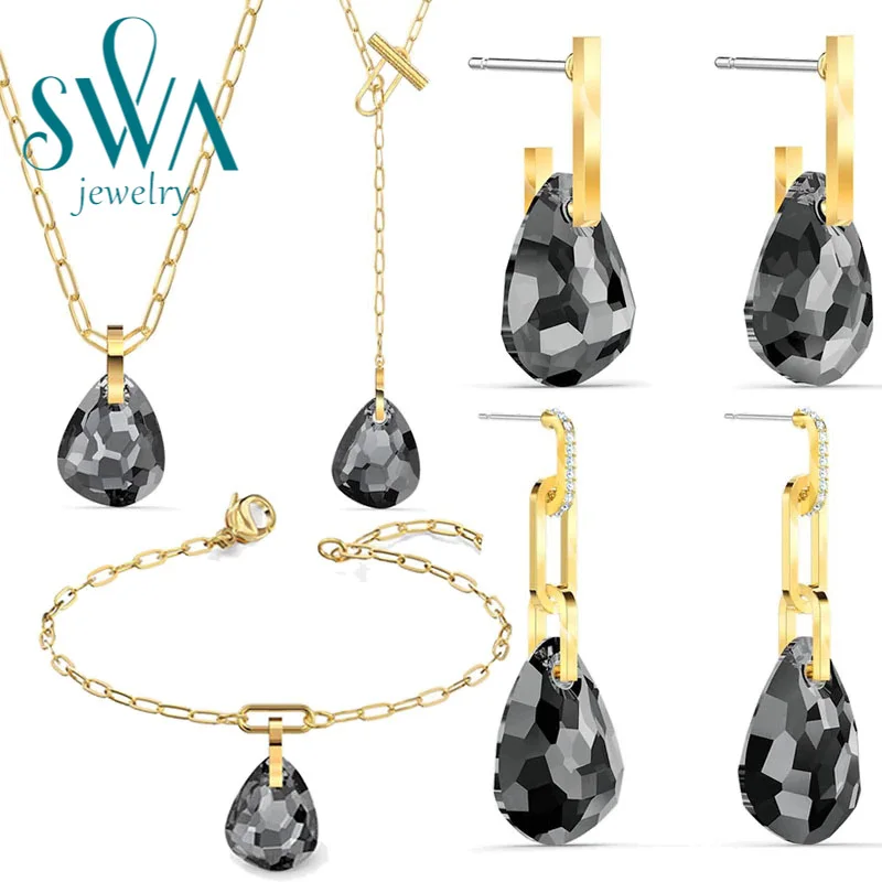 

Рождественские подарки на Новый год 2022, Модный женский ювелирный магазин Swa, ювелирные изделия с австрийскими кристаллами, ожерелье-браслет с черными кристаллами