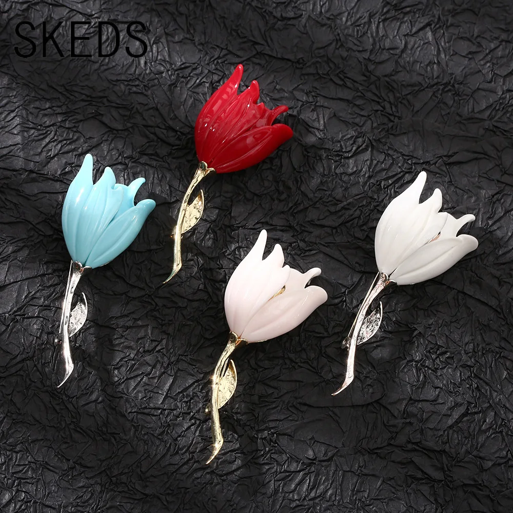 

SKEDS Elegant Solid Color Tulip Enamel Brooches Pins For Women Girls Exquisite Wedding Party Badges Pin Plant Lady Brooch Pin