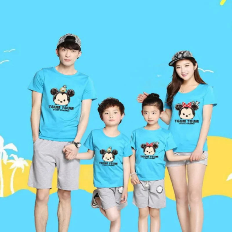 

2022 New Disney T-shirt Mickey Mouse Parent-child Suit A Family Of Four Mother-Daughter Father-Son Summer Cotton Short-Sleeved