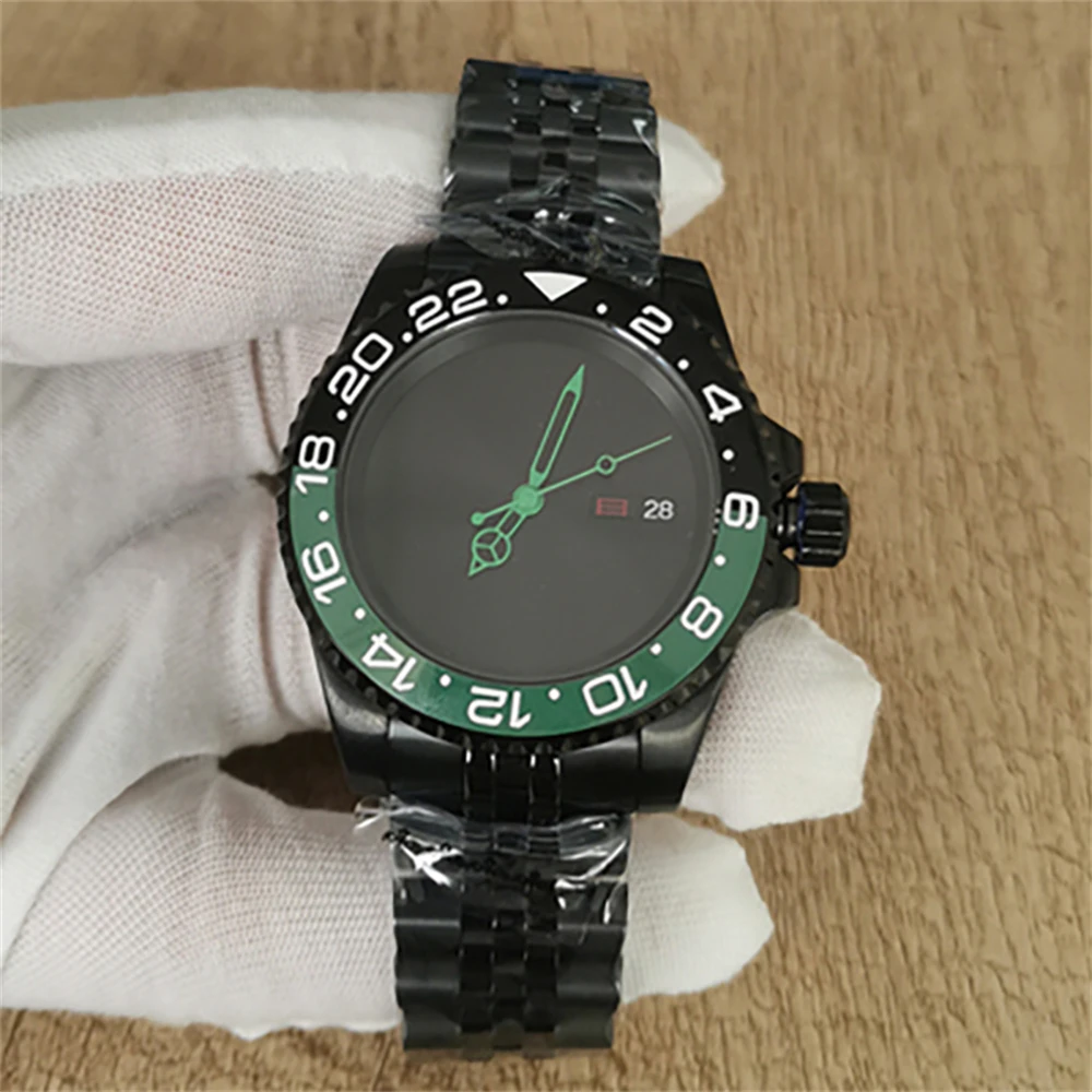 Черные мужские механические бриллиантовые ремешки простые пустые двойные