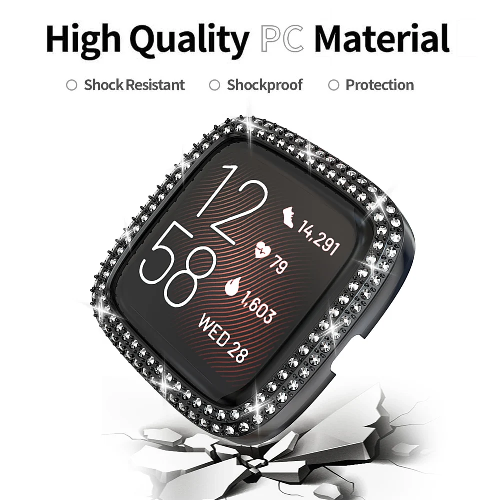 Bling PC Bumper for Fitbit Sense Versa 4 3 2 Watch Case Two Rows Diamond Frame Cover Lightweight Glitter Shell Accessories