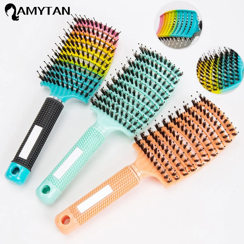 

НОВАЯ щетка для волос с нейлоновой щетиной и изогнутыми вентилируемыми волосами Женская щетка для массажа кожи головы Инструменты для укла...