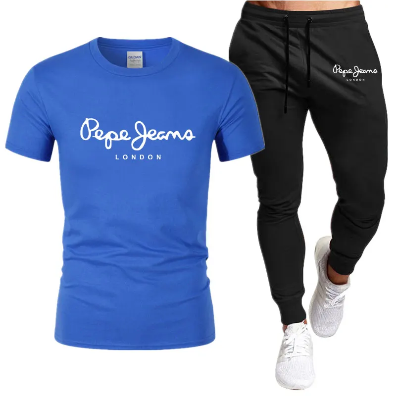 2023 Summer T-Shirt and Pants Two Piece Sets Men's Casual Sports Suit Brand Sportswear Pure Cotton jogging Fashion Men Clothing