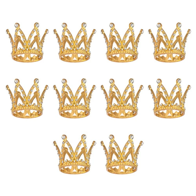 10 Pcs Tiny Baby Small Rhinestone Tiara Crown Gold Mini Crown Cake Topper For Flower Arrangements Shower Birthday Wedding Decor