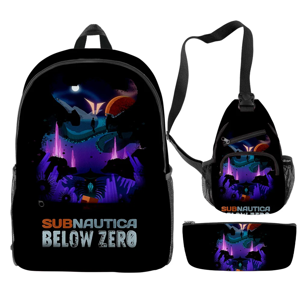 

Cartoon Novelty Subnautica Below Zero 3pcs/Set Backpack 3D Print Bookbag Travel Laptop Daypack Backpacks Chest Bags Pencil Case
