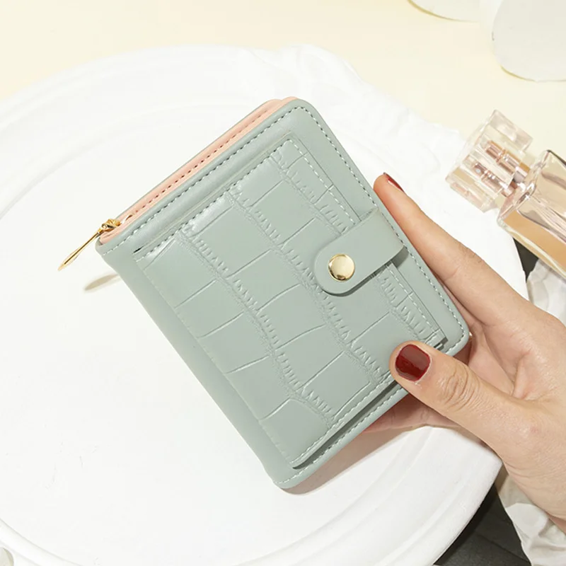 

Short wallet women's Korean version large capacity multi card position wallet solid color stone pattern multifunctional student