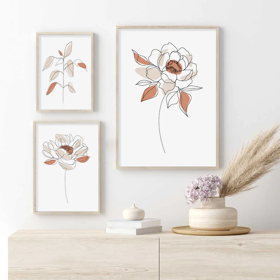 

Bohemia Minimalist Beige Peony Floral Poster Canvas Painting Wall Art Prints Pictures Living Room Modern Home Interior Decor