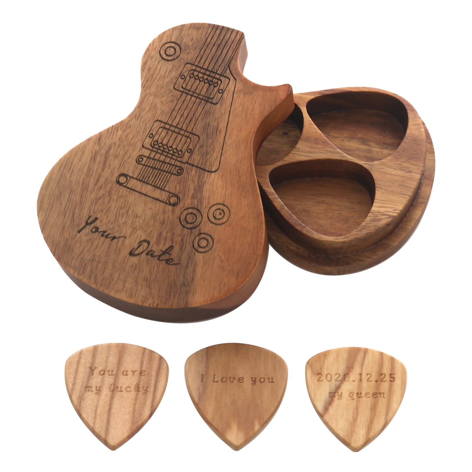 

3pcs Durable Universal Acoustic Electric Musical Wooden Guitar Pick With Storage Box DIY Bass Ukulele Instrument Lightweight