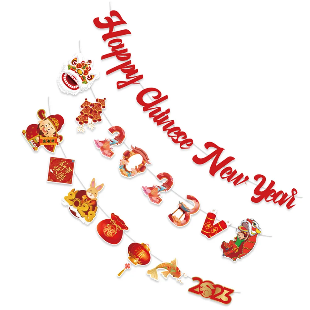 

Year New Banner Chinese Decorations Party Paper Flags Supplies Bunting Layout Prop Happy Rabbit Thecover Home Flag