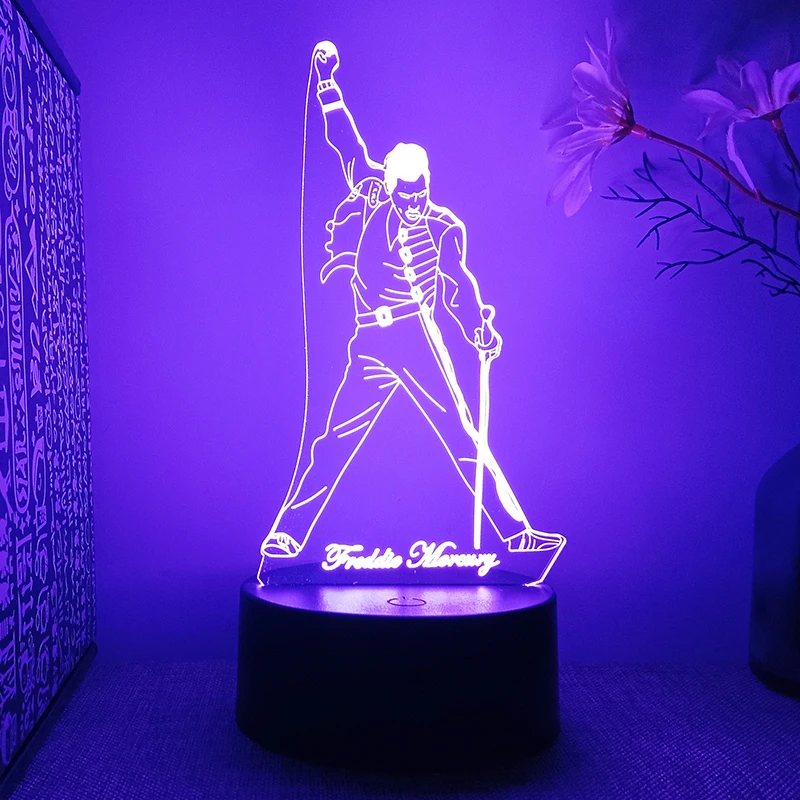 Queen Freddie Mercury Figure 3d Led Night Lights For Bedroom Manga Action Lava Lamp Children's Room Decor Kids Birthday Gift