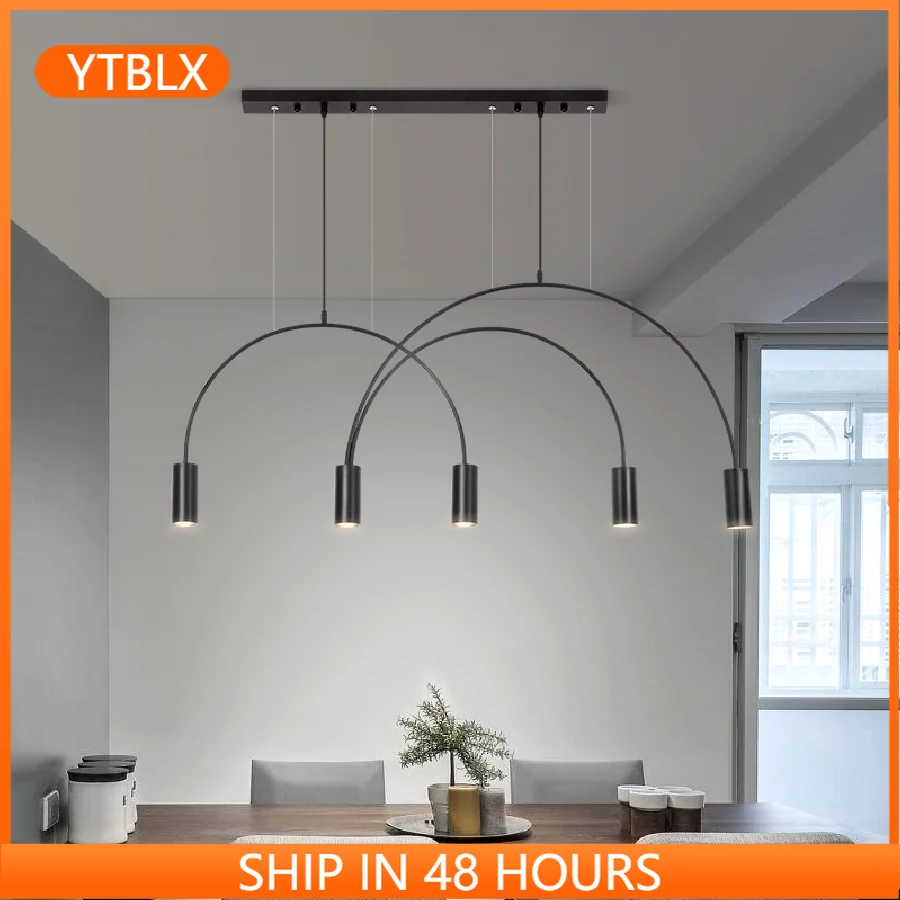 

Personality Originality Geometric Lines Arched Shape Pendant Light Black Gold Modern LED for Dining room Kitchen Bar Lamp