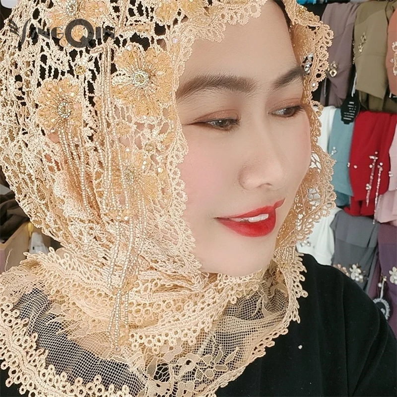 Muslim Women Headscarf Shawl Freeshipping Tassels Lace Summer Malaysia Hollow Scarf Hijab Hat Islam Saudi Arabia Headwrap 2023