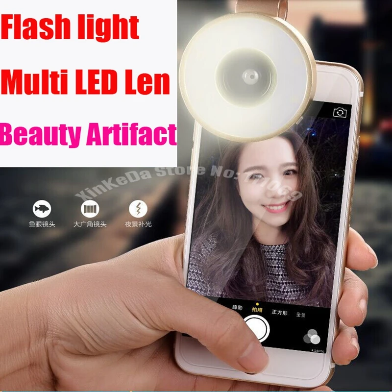 

10pcs 6 in 1 LED Lens Flashlight 185 Fisheye 10x Macro 0.65x Wide Angle Lens for iPhone 7 6S 6 plus 5s S7 Phone Flashing Len