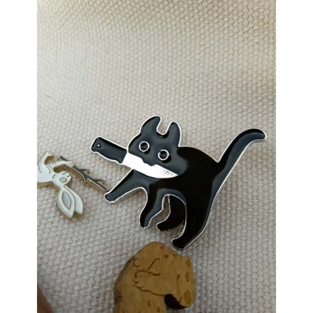 Креативная эмалированная брошь с изображением мультяшного черного кота в стиле