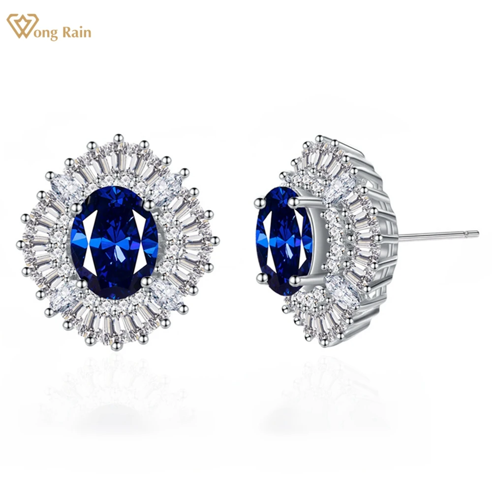 

Wong Rain 100% 925 Sterling Silver Oval Cut 7*9MM Lab Sapphire Emerald Ruby Gemstone Ear Studs Earrings for Women Fine Jewelry