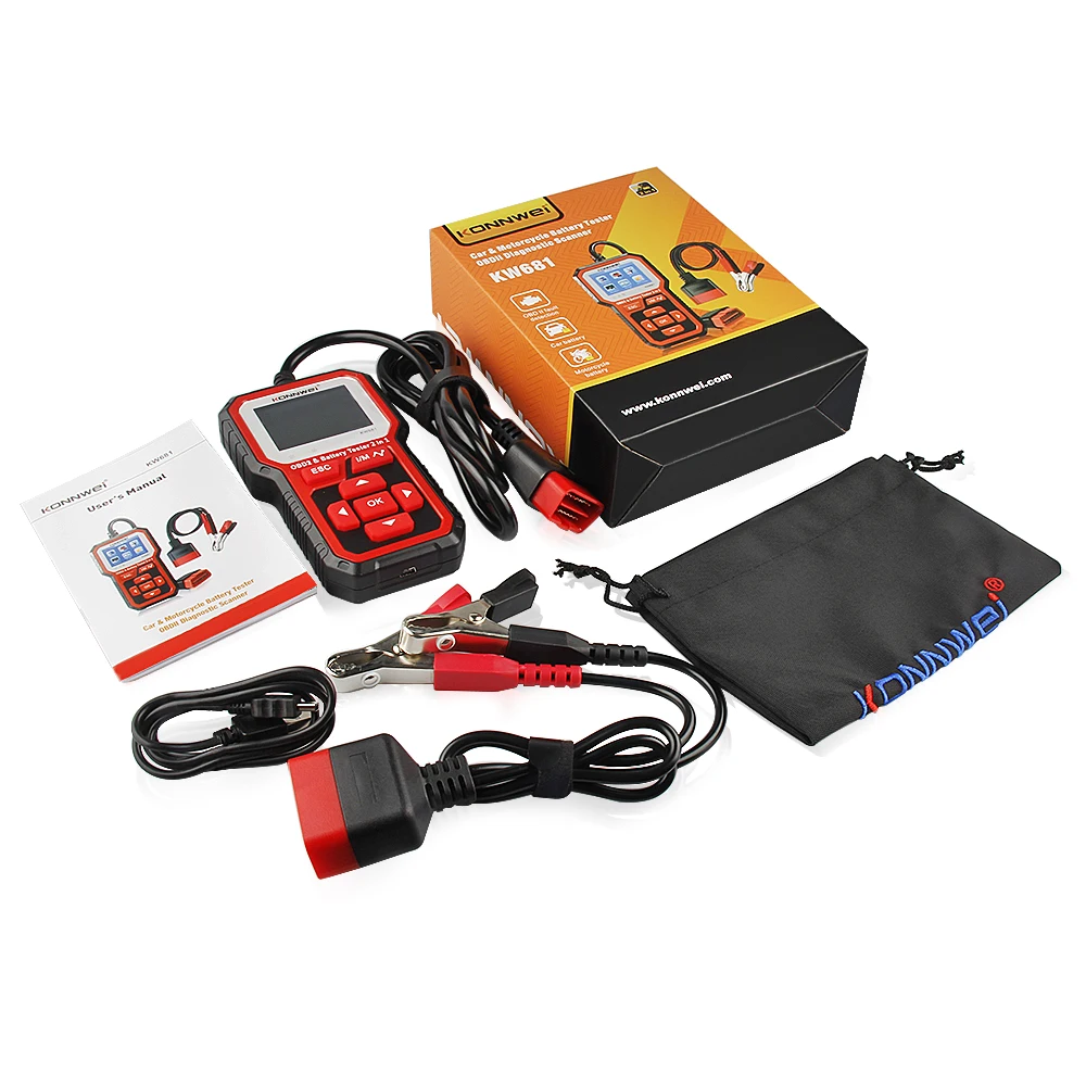 Auto Diagnostic Tool 2 in1 2000 CCA OBD2 Scanner Full OBD 2 Function KW681 6V 12V Car Scan Tools Motorcycle Battery Tester 2022