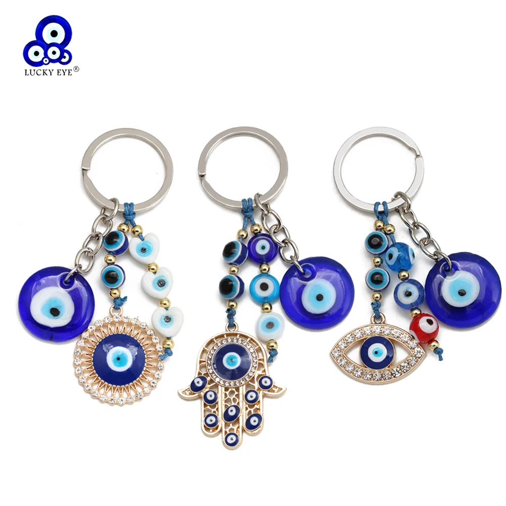 

Lucky Eye Glass Turkish Evil Eye Pendant Keychain Fatima Hand Bag Car Keyring Key Chain Jewelry llavero porte clé מחזיק מפתחות