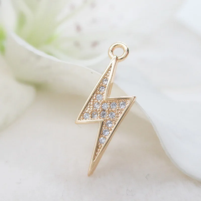 

Vacuum plating gold little Zircon Lightning Bracelet Necklace Drop Pendant Charms for making jewelry accessories 19mm 2pcs
