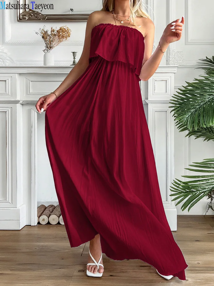 

Wrap chest White Strapless Maxi Dress Casual Off Shoulder Holidays Casual Long Vestido Elegant Summer Dresses For Women 2022