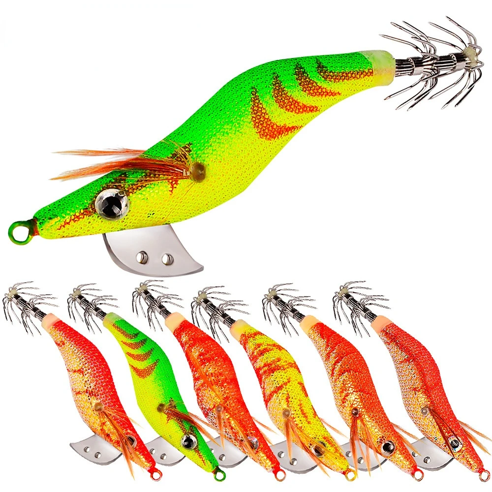 

1PCS Wooden Shrimp Squid Hook Multicolor Multigram Weight Whole Waters System Fishing Lure Sea Fishing Lure Fishing Tackle
