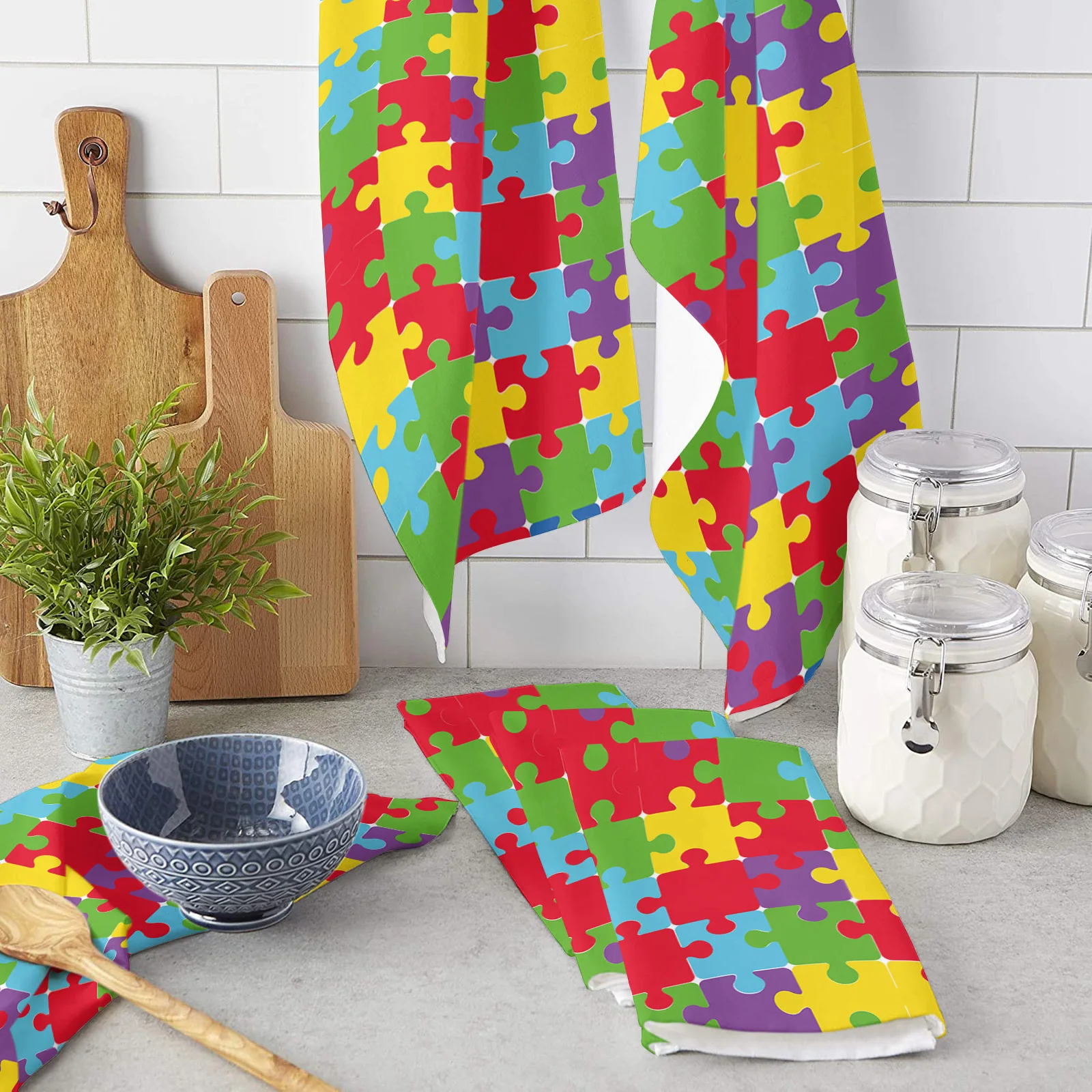 

Autism Puzzle Inspiration Hand Towels Dishcloth Utensils for Kitchen Microfiber Cleaning Cloths Household Wipe Towel