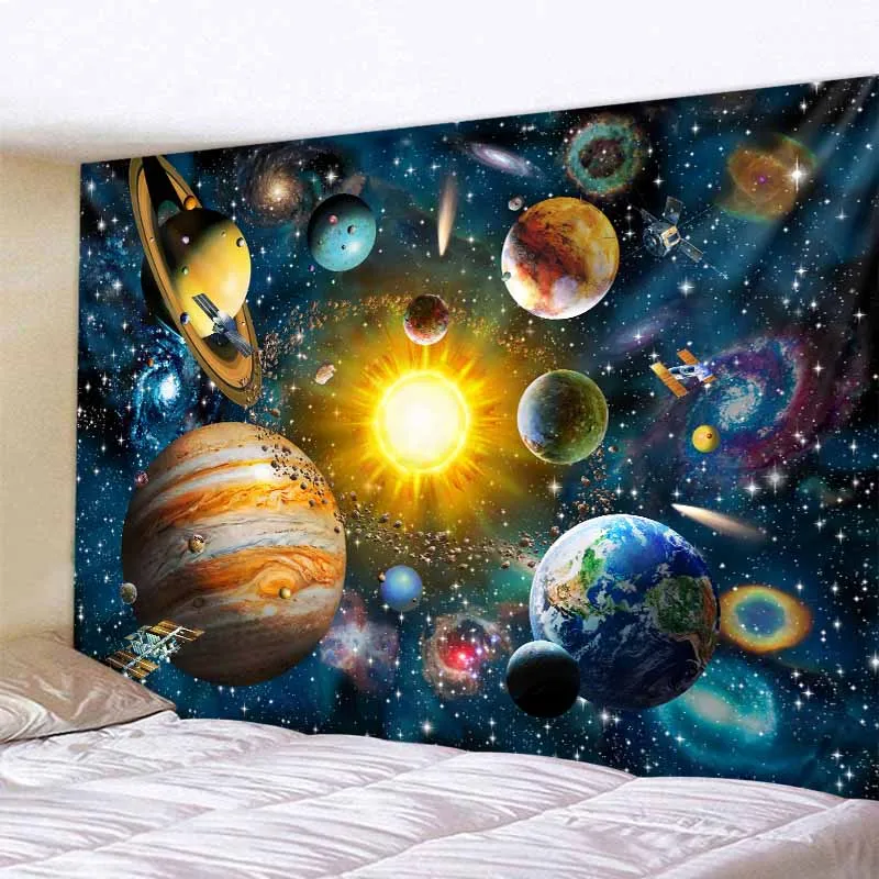 

Гобелен с изображением Галактики, ночного неба, Луны, звездного неба, пейзажа, богемная фантазия, украшение для дома, гостиной, спальни