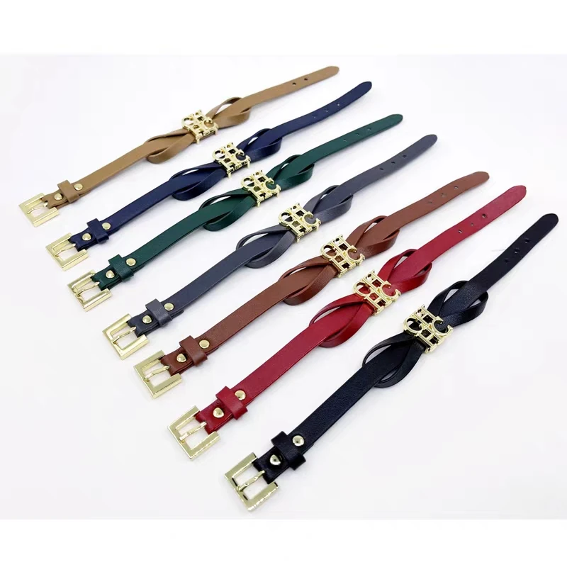 

High-Grade Eco-friendly PU Leather Gold-plated Metal String of Letter 8 Colors Bow Bracelet for Women Party Luxury Brand Jewelry