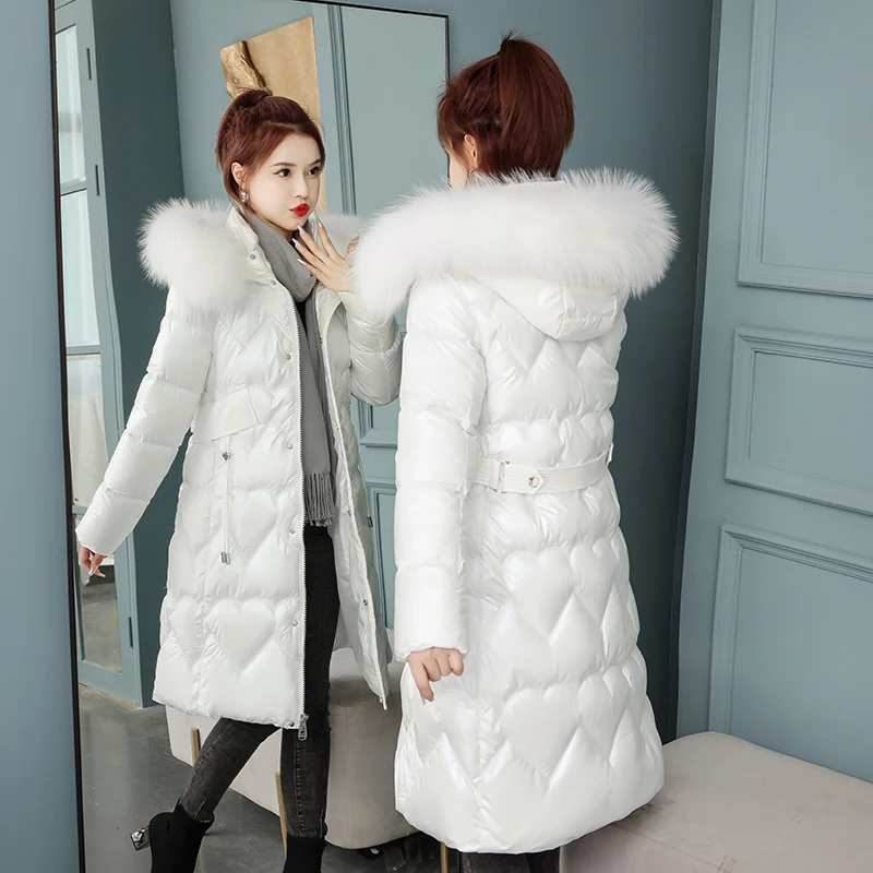 2022 Women's Jacket New Bright Face Over The Knee Long Draw-Away Winter Parka Women Hooded Thickened Clothes