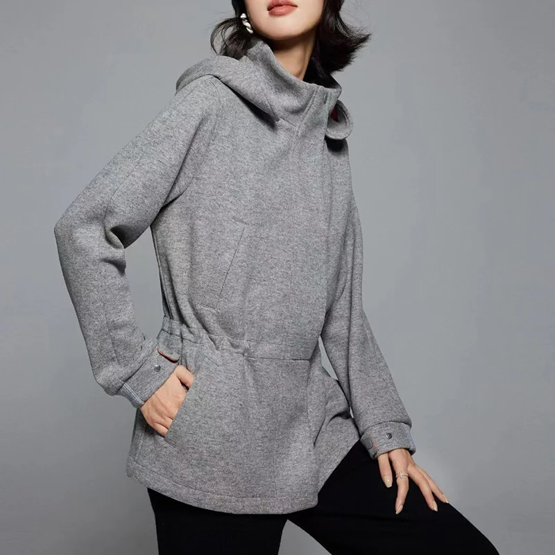 Женская куртка с воротником-стойкой шерстяная в стиле старого монет высокое