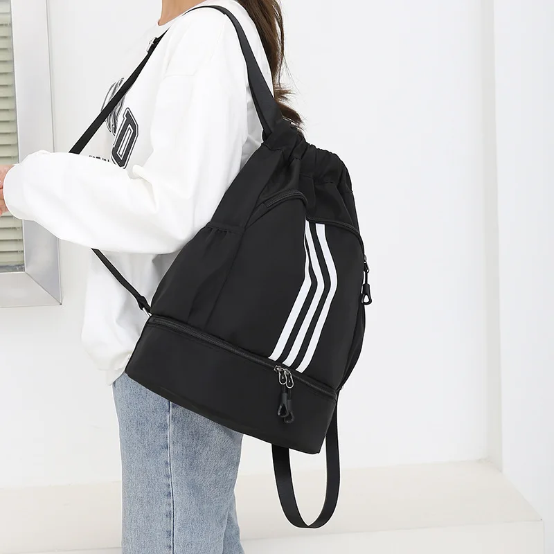 Striped Bundle Mouth Shoulder Bag Drawstring Shoulder Bag Outdoor Sports Bundle Pocket Leisure Bag Bolsa Esporte Masculina 