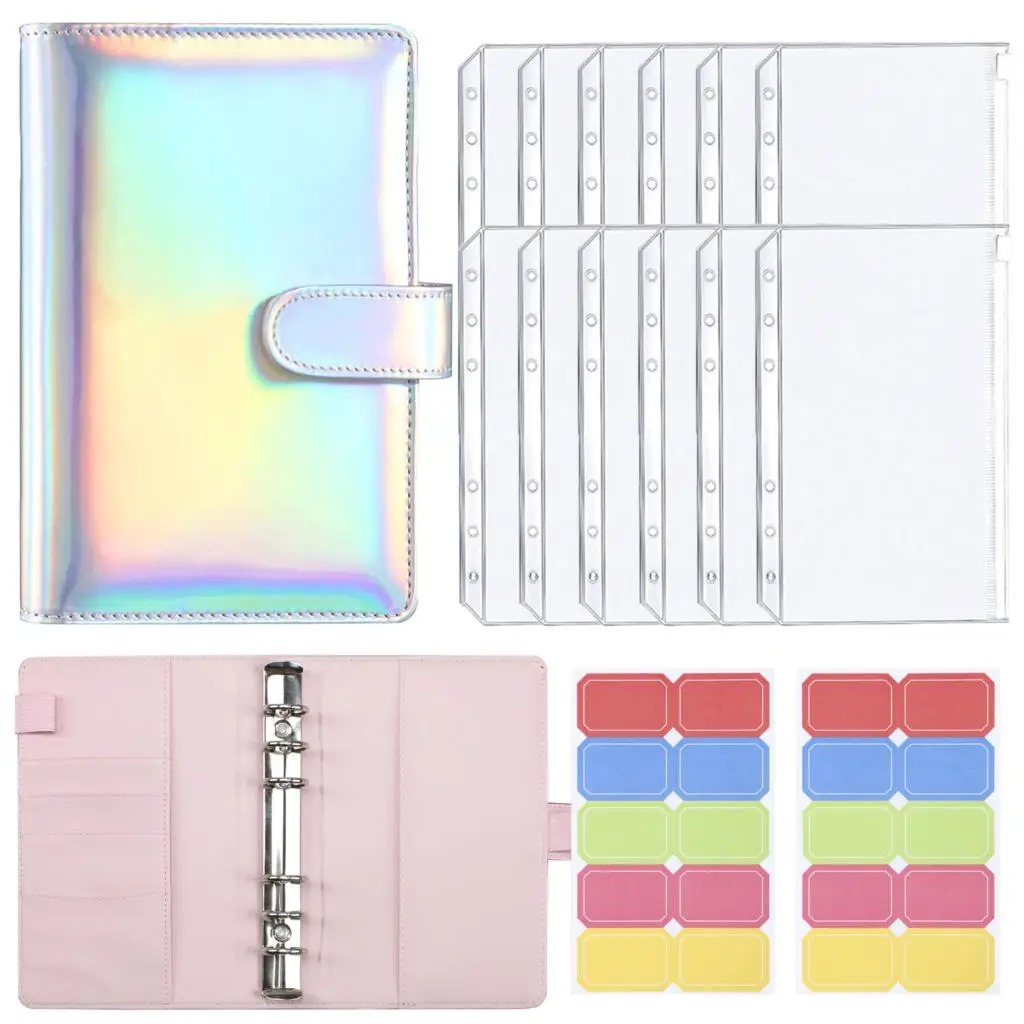 

A6 laser Binder Budget Planner Refillable Notebook Covers 6 Holes Binder Pockets PVC Zipper Money Saving Envelope Budget Binder
