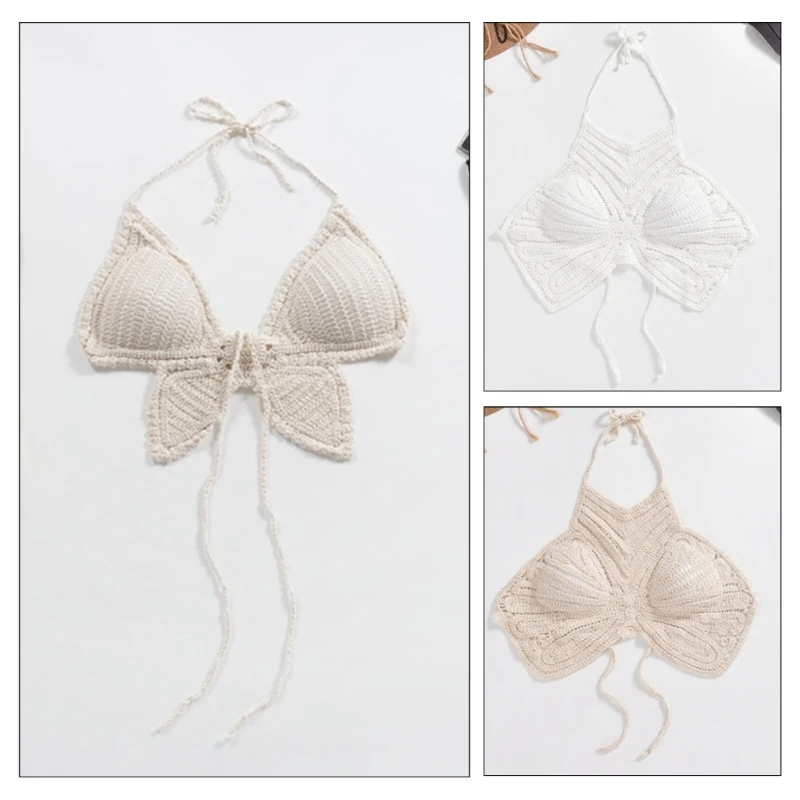 Богемный ажурный вязаный крючком кроше Топ с воротником хомутом и завязкой сзади