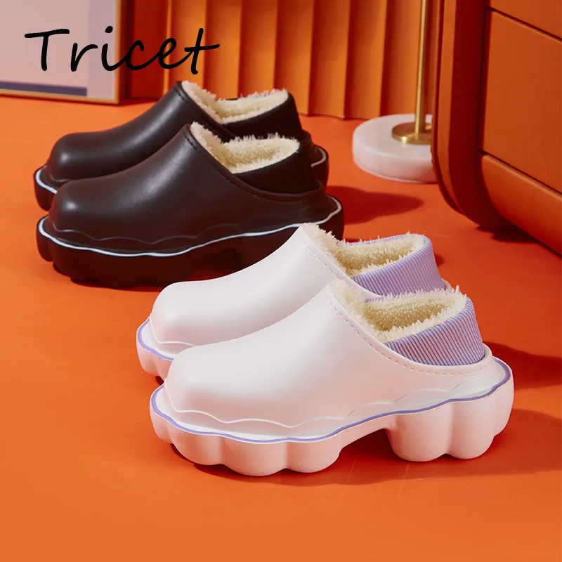 

Зимняя уличная одежда, теплые женские тапочки, водонепроницаемые Нескользящие плюшевые женские тапочки, удобные домашние шлепанцы на толс...