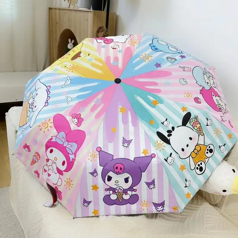 

Автоматический зонт Sanrio Kuromi Cinnamoroll, мультяшный зонт, устойчивый к ультрафиолетовому излучению, складной зонт от дождя и солнца