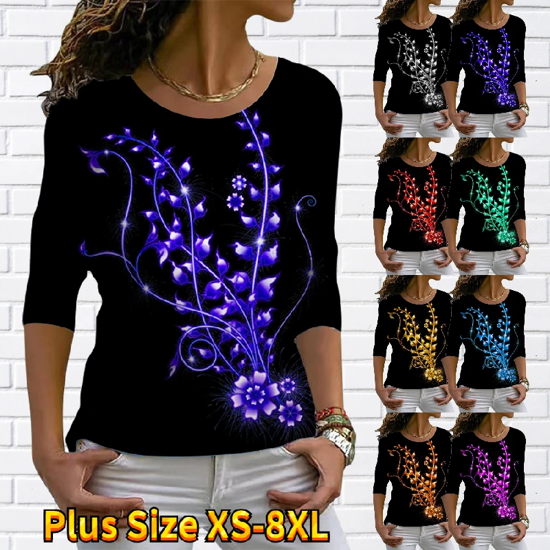 

2022 Female Abstract Printing TeeWinter Women's Fashion Top Casual Elegant T-shirt Autumn Daily Round Neck Loose Long Sleeve