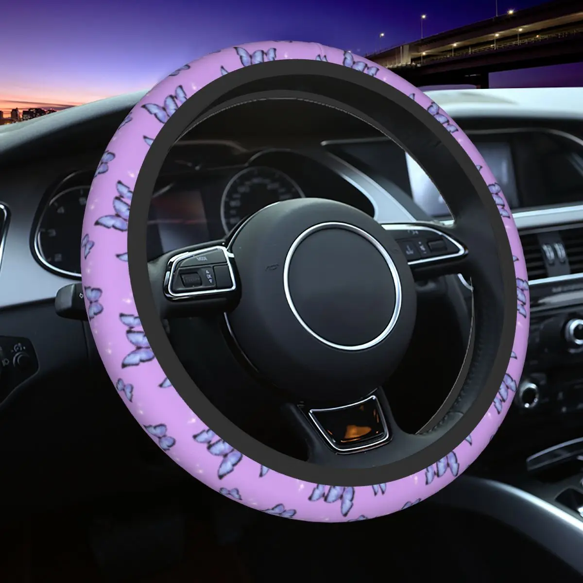 

37-38 Steering Wheel Covers Purple Butterfly Elastic Braid On The Steering Wheel Cover Auto Decoration Suitable Car Accessories