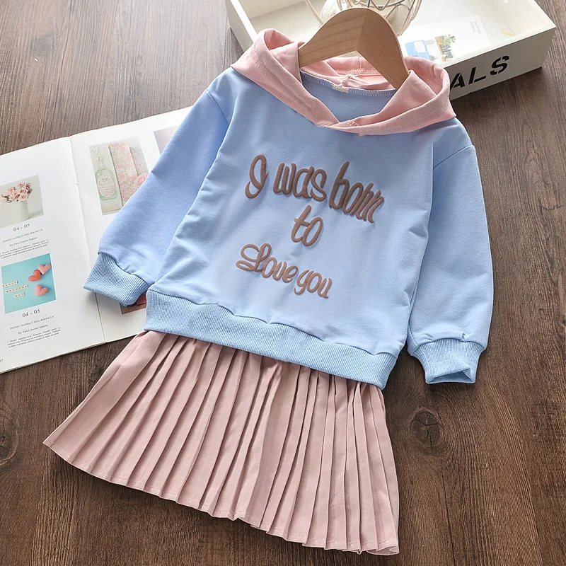 

New Girls Dress 2022 Spring and Autumn A-line Casual Full Sleeve Kids Clothes Letters 2022 Pleated Dress for,2 To 7 Years,#5758