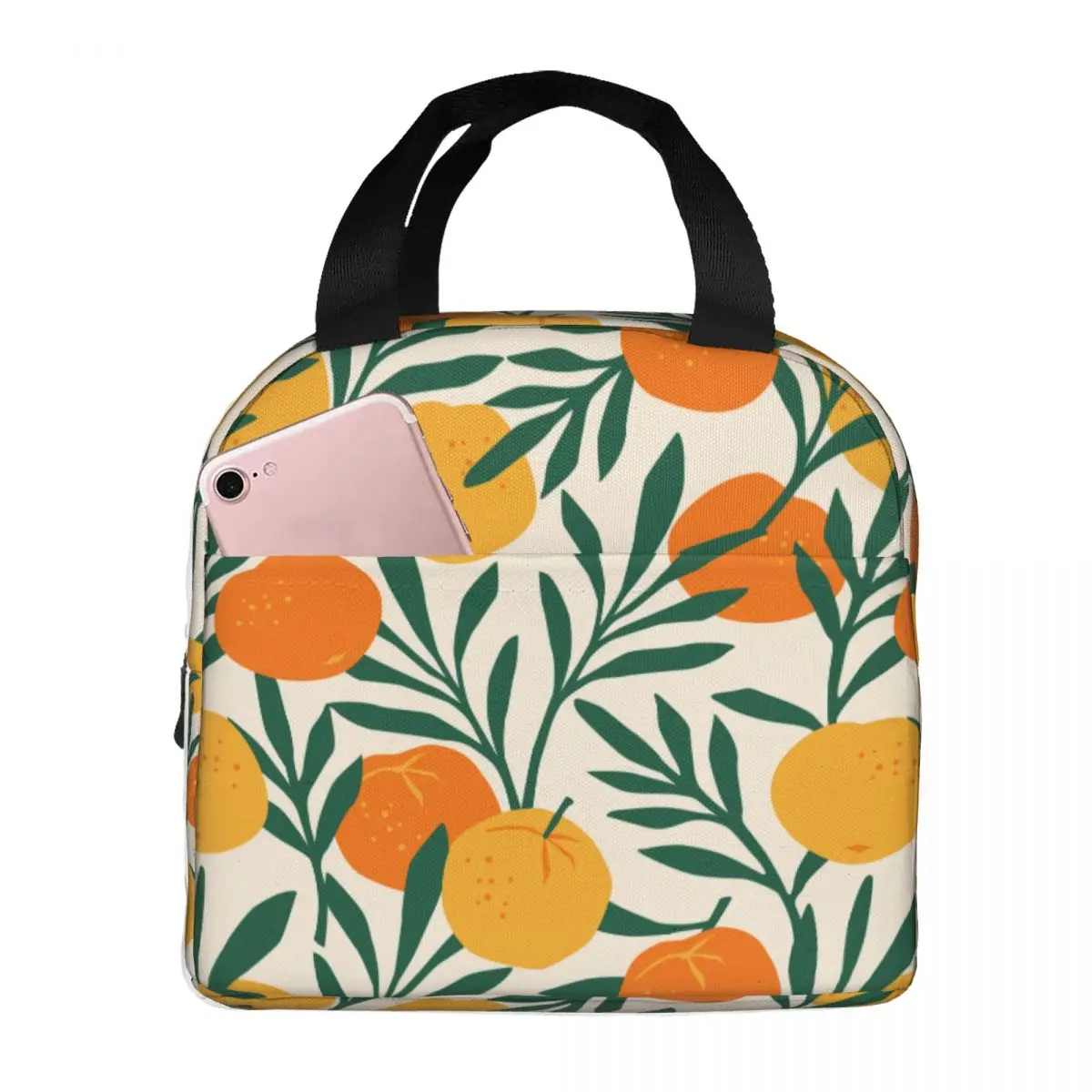Lunch Bag for Women Kids Mandarin Orange Pattern Thermal Cooler Portable Picnic Oxford Tote Food Bag