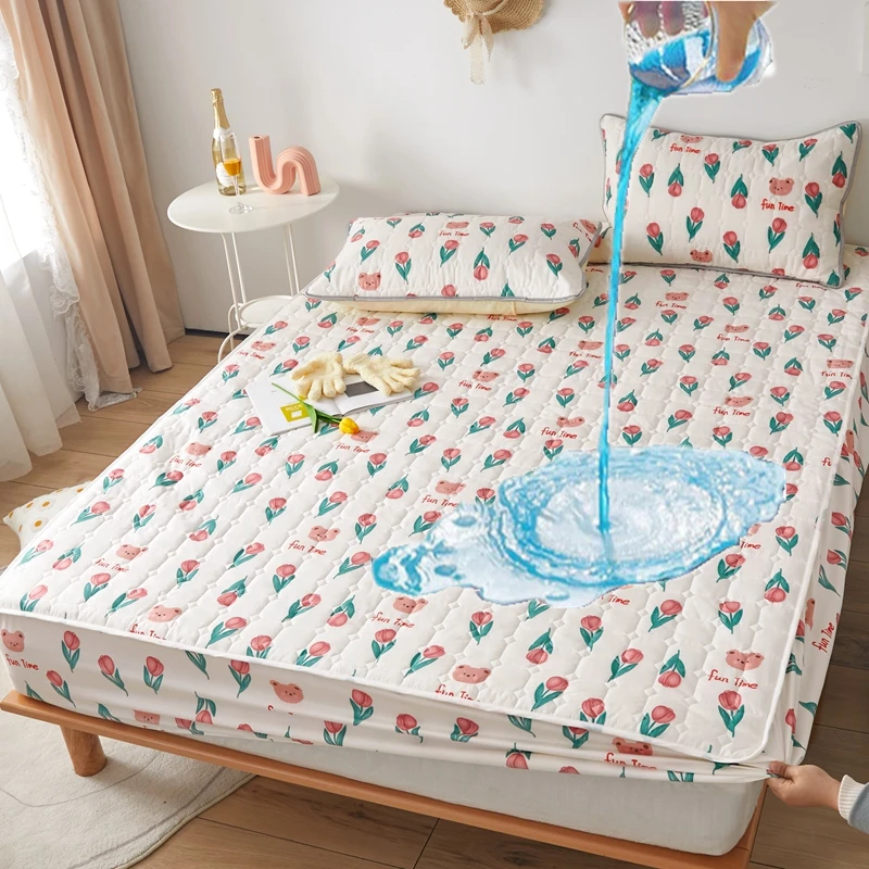 

Waterproof Bed Cover Queen Sheet Breathable Mattress Cover Embossed Quilted King Mattress Protector Fitted Sheet （No Pillowcase）