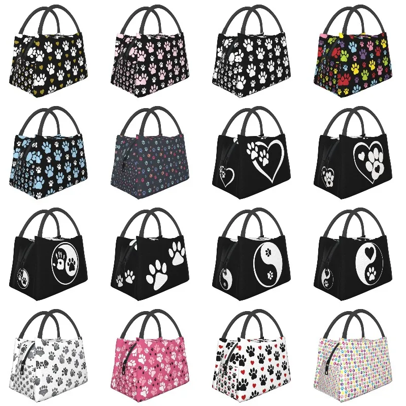 

Trendy Pattern Of Paw Thermal Insulated Lunch Bags Dog Paws Gold Heart Portable Lunch Container for Work Storage Meal Food Box